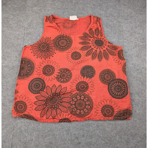 Hot Cotton Tank Womens 2X Floral Lagenlook Coastal Orange Boho Wearable Art Dot